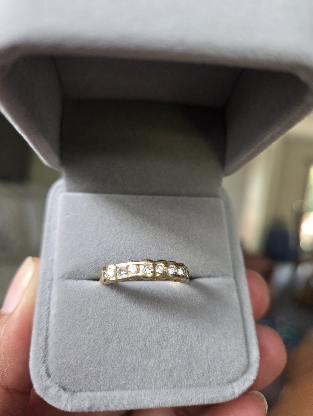 14k Diamond Step Down Band Ring.